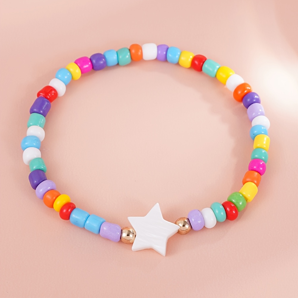 12pcs Kids Stretch Beaded Bracelets Set, Colorful Charm Accessories